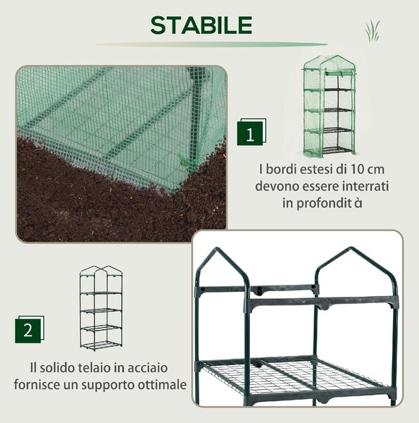 VivaGarden Serra per Piante Verticale con Scaffale a 4 Ripiani in Acciaio e PE 70x50x160 cm colore Verde Scuro - 8V02-845