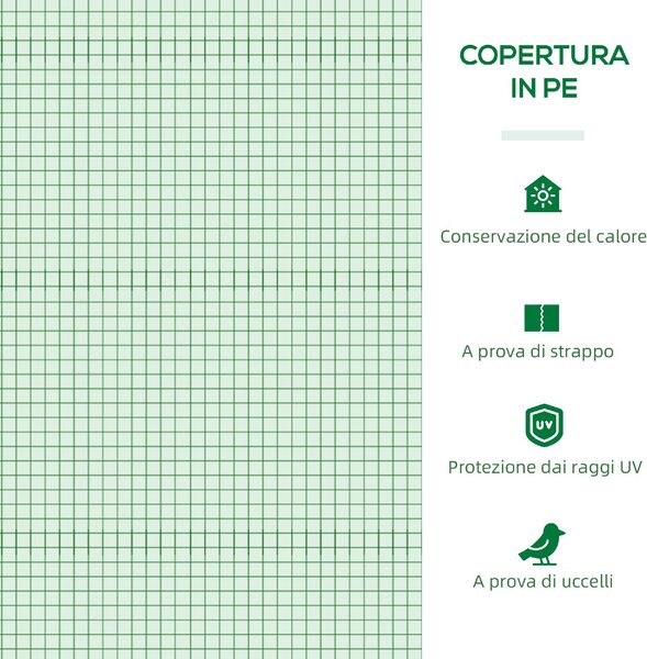 VivaGarden Serra Piccola con 2 Finestrelle Laterali e Finestra Centrale in Acciaio PE e PP 240x90x90 cm colore Verde - U5040GN