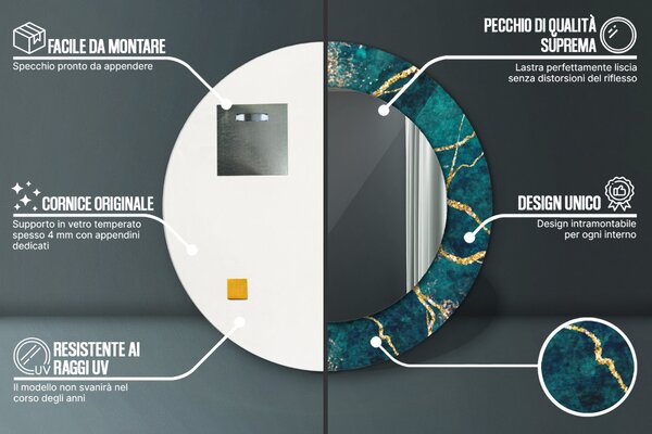 Specchio rotondo cornice con stampa Marmo di malachite verde fi 50 cm