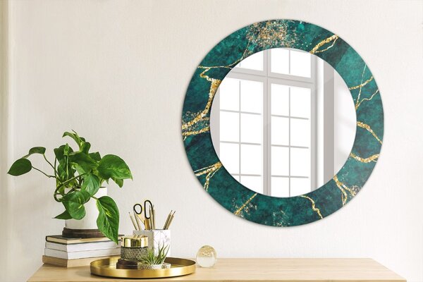 Specchio rotondo cornice con stampa Marmo di malachite verde fi 50 cm