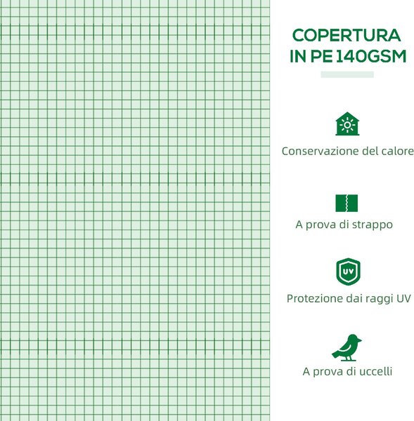 VivaGarden Serra Piccola con 5 Finestrelle e Griglia Centrale in Acciaio PE e PP 300x80x45 cm colore Verde - U5051GN