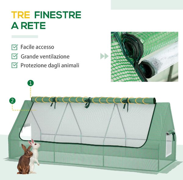 VivaGarden Serra Piccola con 2 Finestrelle Laterali e Finestra Centrale in Acciaio PE e PP 240x90x90 cm colore Verde - U5040GN