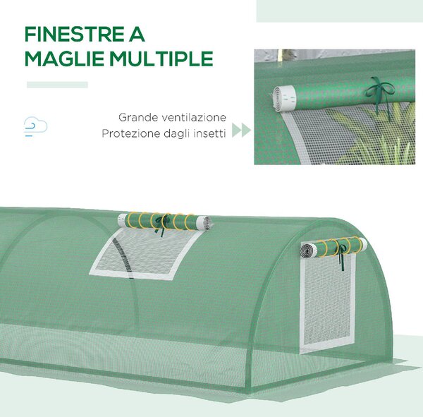 VivaGarden Serra Piccola con 5 Finestrelle e Griglia Centrale in Acciaio PE e PP 300x80x45 cm colore Verde - U5051GN