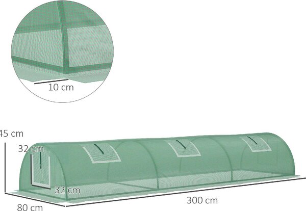 VivaGarden Serra Piccola con 5 Finestrelle e Griglia Centrale in Acciaio PE e PP 300x80x45 cm colore Verde - U5051GN