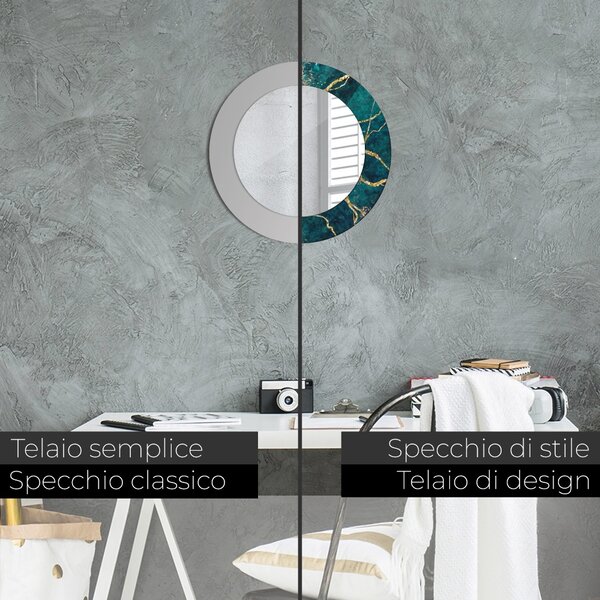 Specchio rotondo cornice con stampa Marmo di malachite verde fi 50 cm