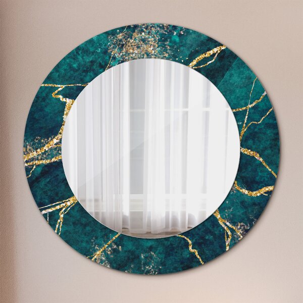 Specchio rotondo cornice con stampa Marmo di malachite verde fi 50 cm