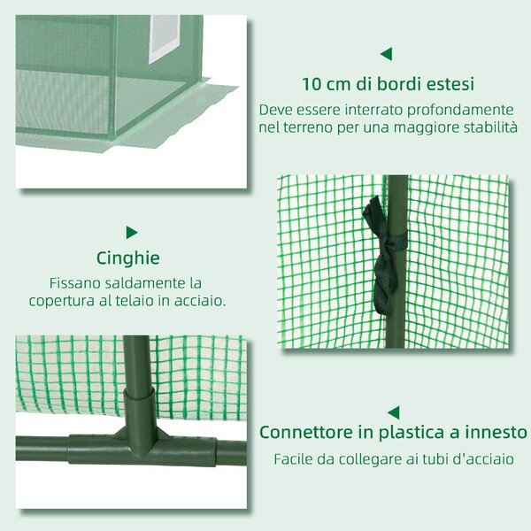 VivaGarden Serra Piccola con 2 Finestrelle Laterali e Finestra Centrale in Acciaio PE e PP 240x90x90 cm colore Verde - U5040GN