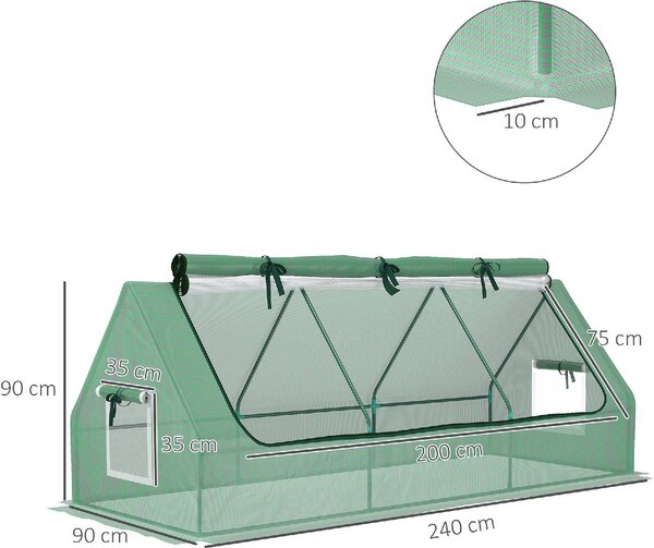 VivaGarden Serra Piccola con 2 Finestrelle Laterali e Finestra Centrale in Acciaio PE e PP 240x90x90 cm colore Verde - U5040GN