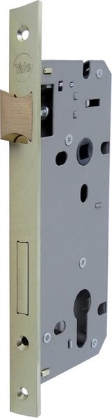 Yale Serratura per Serramenti in Legno da Infilare con Scrocco reversibile Interasse 85 mm Entrata 40 mm Bordo quadro Contropiastra Ottone lucido -