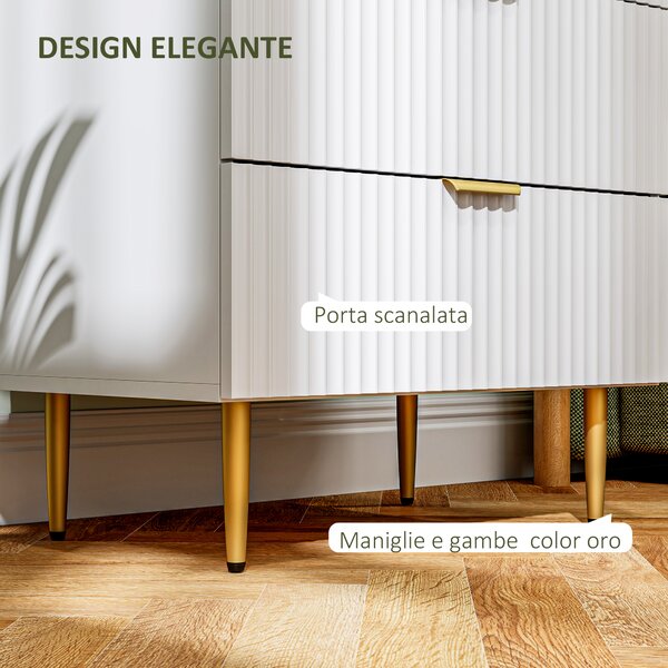 HOMCOM Cassettiera 4 Cassetti Moderna con Maniglie Dorate, 60x40x96 cm, Bianco