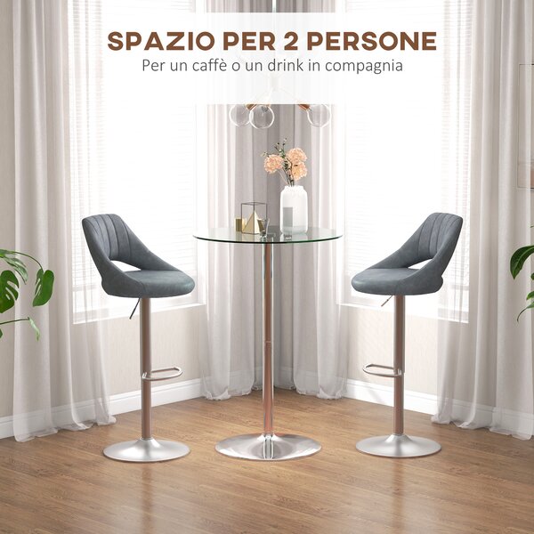 HOMCOM Tavolo Alto da Bar Moderno Rotondo con Base in Acciaio e Piano in Vetro, Ø70x102cm, Trasparente