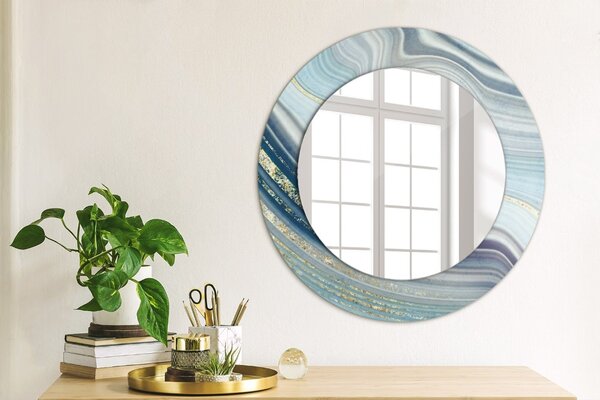 Specchio rotondo stampato Marmo blu fi 50 cm