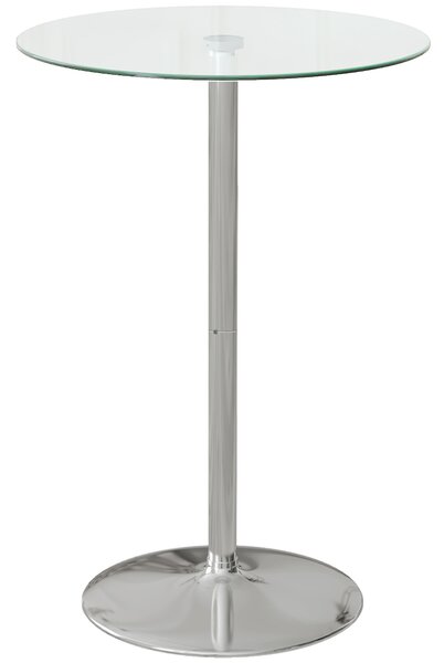 HOMCOM Tavolo Alto da Bar Moderno Rotondo con Base in Acciaio e Piano in Vetro, Ø70x102cm, Trasparente
