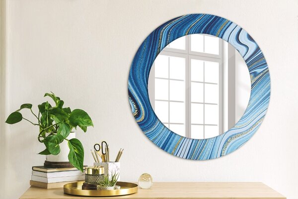 Specchio rotondo stampato Marmo blu fi 50 cm