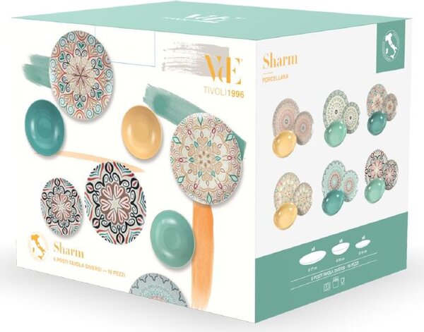 Villa deste Servizio piatti 18 pezzi in porcellana decorata 6 posti tavola diversi Sharm Colore Multicolor - 5909276