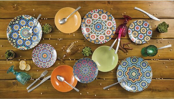 Villa deste Servizio piatti 18 pezzi in porcellana e gres 6 posti tavola diversi Marrakech Colore Multicolor - 5904391