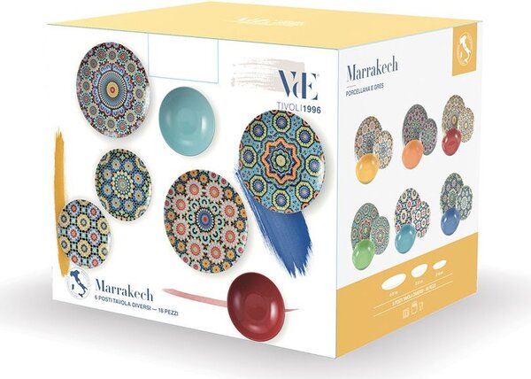 Villa deste Servizio piatti 18 pezzi in porcellana e gres 6 posti tavola diversi Marrakech Colore Multicolor - 5904391