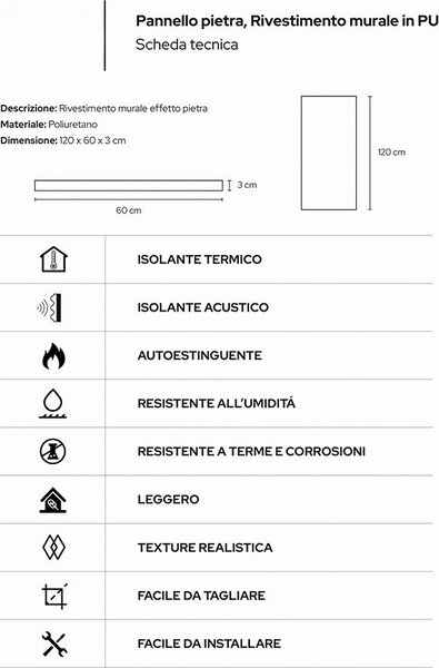 Divina Home Set 10 pz Pannello Decorativo Effetto Roccia Pietra 3D 7,2 mt2 Rivestimento Murale in PU 120x60x3 colore Grigio Vulcano - DH104790