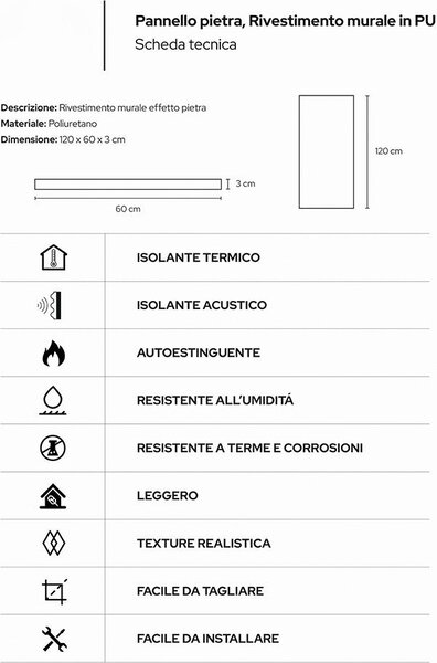 Divina Home Set 10 pz Pannello Decorativo Effetto Roccia Pietra 3D 7,2 mt2 Rivestimento Murale in PU 120x60x3 colore Tufo - DH104788