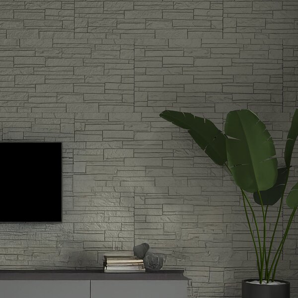 Divina Home Set 12 pz Pannello Decorativo Effetto Pietra Mattoni 3D 8,6 mt2 Rivestimento Murale in PU 120x60x2,5 colore Greige Tortora - DH104795