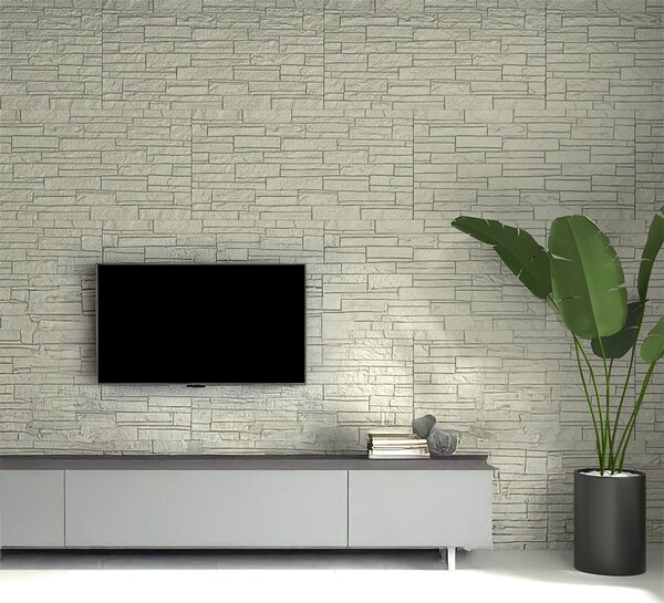 Divina Home Set 12 pz Pannello Decorativo Effetto Pietra Mattoni 3D 8,6 mt2 Rivestimento Murale in PU 120x60x2,5 colore Greige Tortora - DH104795