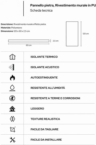 Divina Home Set 12 pz Pannello Decorativo Effetto Pietra Mattoni 3D 8,6 mt2 Rivestimento Murale in PU 120x60x2,5 colore Greige Tortora - DH104795