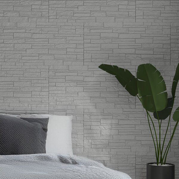 Divina Home Set 12 pz Pannello Decorativo Effetto Pietra Mattoni 3D 8,6 mt2 Rivestimento Murale in PU 120x60x2,5 colore Quarzite Bianco - DH104794
