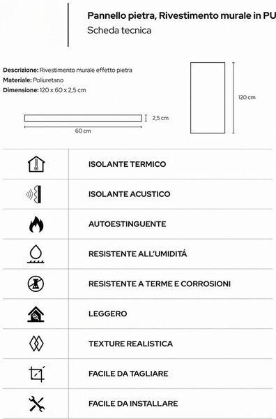 Divina Home Set 12 pz Pannello Decorativo Effetto Pietra Mattoni 3D 8,6 mt2 Rivestimento Murale in PU 120x60x2,5 colore Quarzite Bianco - DH104794