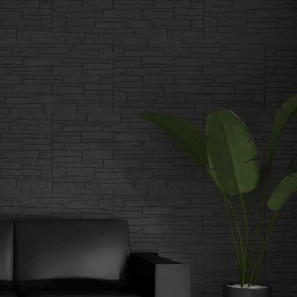 Divina Home Set 12 pz Pannello Decorativo Effetto Pietra Mattoni 3D 8,6 mt2 Rivestimento Murale in PU 120x60x2,5 colore Grigio Ardesia - DH104796
