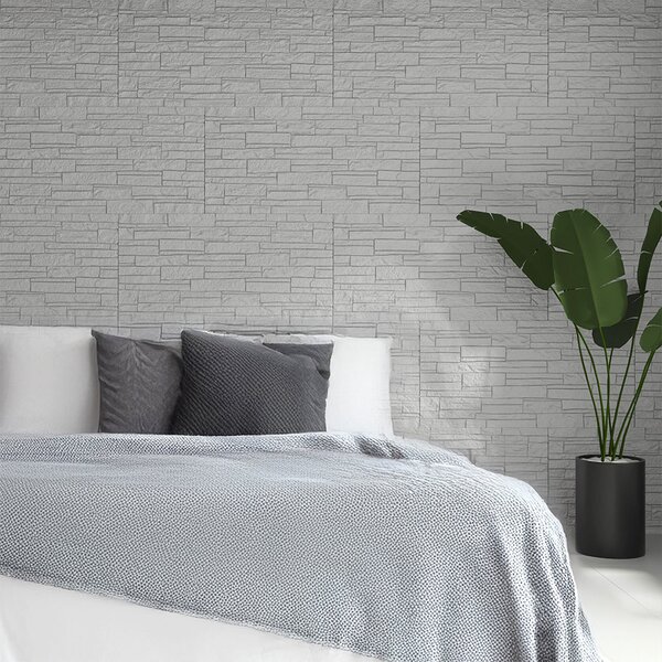 Divina Home Set 12 pz Pannello Decorativo Effetto Pietra Mattoni 3D 8,6 mt2 Rivestimento Murale in PU 120x60x2,5 colore Quarzite Bianco - DH104794