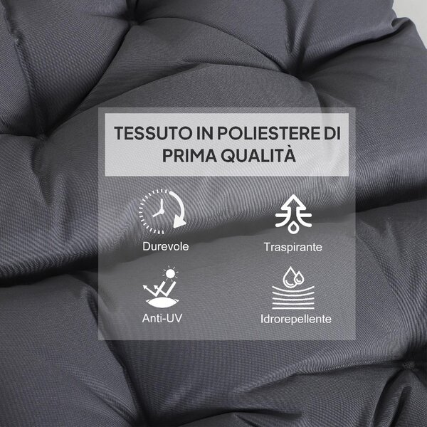 VivaGarden Set 2 Cuscini per Sedie da Esterno in Poliestere e Cotone con Lacci 50x98x8 cm colore Grigio