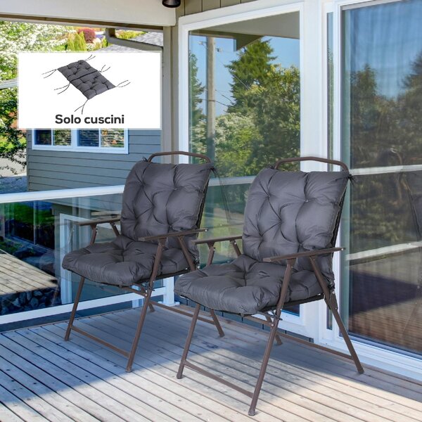 VivaGarden Set 2 Cuscini per Sedie da Esterno in Poliestere e Cotone con Lacci 50x98x8 cm colore Grigio