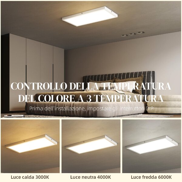 DecHome Set 2 Plafoniere LED a Soffitto Design Minimal da Interno con Temperatura Regolabile in Acciaio e Plastica 60x30x3.7 cm colore Bianco