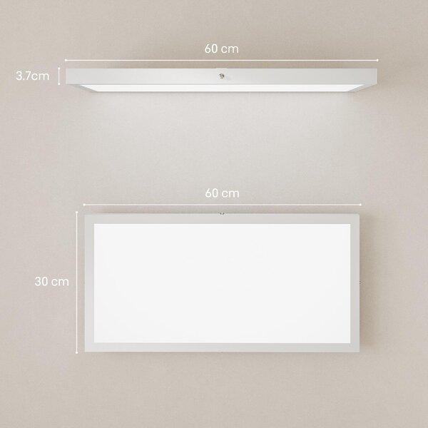 DecHome Set 2 Plafoniere LED a Soffitto Design Minimal da Interno con Temperatura Regolabile in Acciaio e Plastica 60x30x3.7 cm colore Bianco