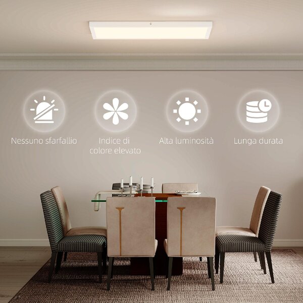 DecHome Set 2 Plafoniere LED a Soffitto Design Minimal da Interno con Temperatura Regolabile in Acciaio e Plastica 60x30x3.7 cm colore Bianco