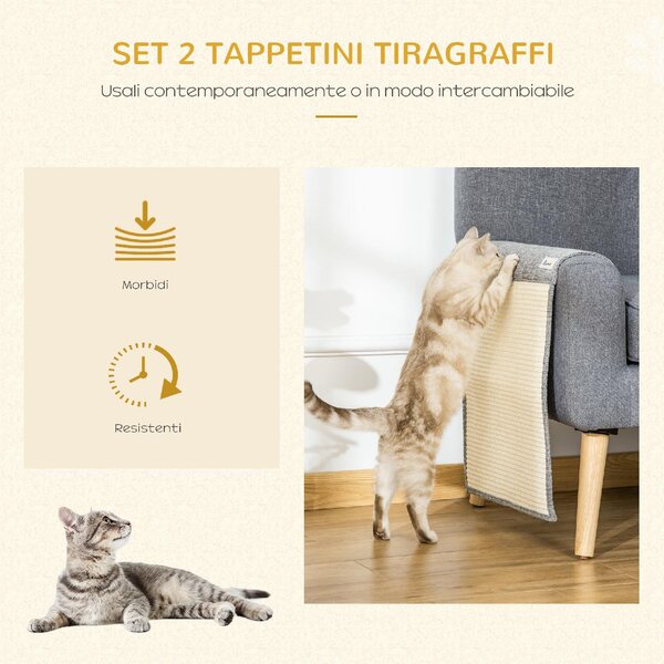 AllMyPets Set 2 Tiragraffi per Gatti da Divano Tappetini Tiragraffi in Sisal e Poliestere 130x45cm Grigio