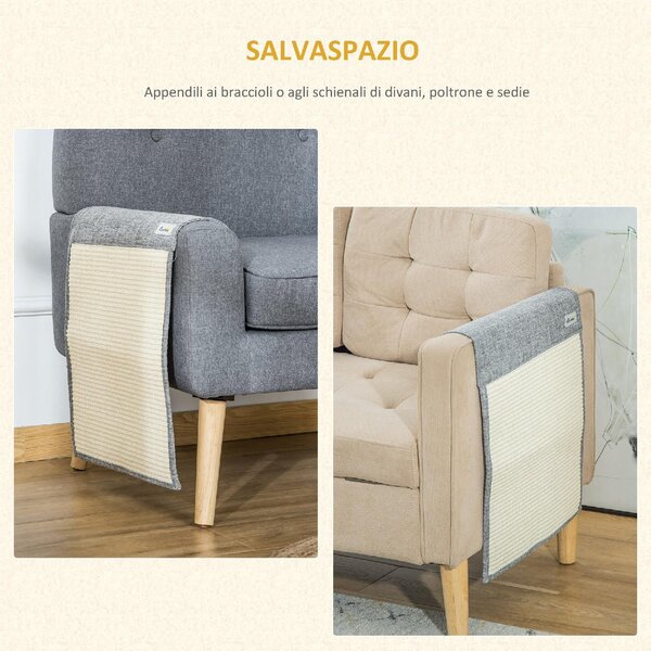 AllMyPets Set 2 Tiragraffi per Gatti da Divano Tappetini Tiragraffi in Sisal e Poliestere 130x45cm Grigio