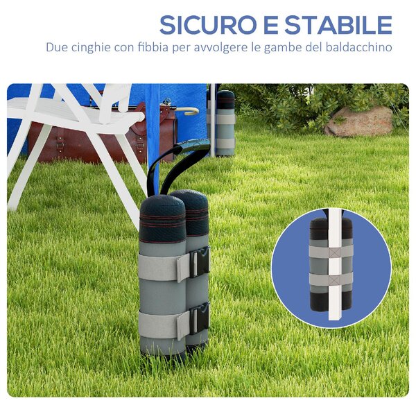 VivaGarden Set 4 Pesi per Gazebo Riempibili con Sabbia fino a 12 kg in Tessuto Oxford 168D 20x10x43 cm colore Nero e Grigio