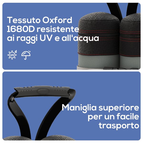 VivaGarden Set 4 Pesi per Gazebo Riempibili con Sabbia fino a 12 kg in Tessuto Oxford 168D 20x10x43 cm colore Nero e Grigio
