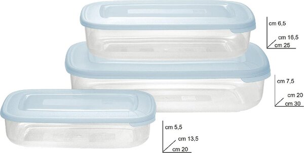 Tontarelli Set 3 contenitori 3-1.88-0.93 Litri Frigo box Plastica per alimenti Azzurro - 9040572787