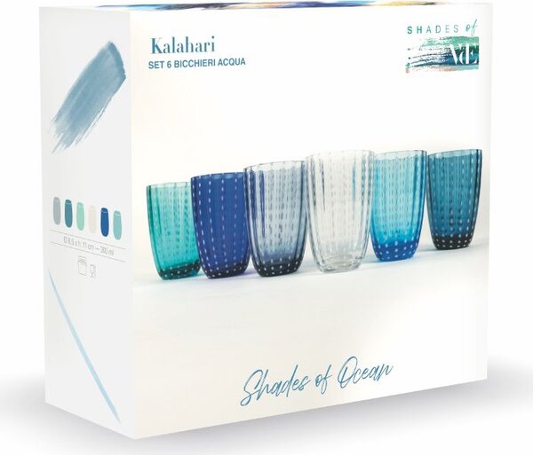 Villa deste Set 6 bicchieri acqua 300 ml in vetro con poise superficie ondulata Kalahari Ocean Colore Multicolor - 2195173