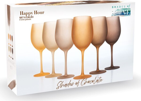 Villa deste Set 6 calici frosted in vetro 550 ml Happy HourChocolate Colore Multicolor - 5911524