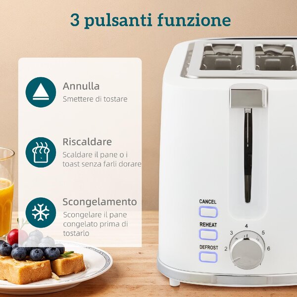 DecHome Set Bollitore Elettrico da 1.7L 2200W con Termostato e Tostapane Doppio con 7 Livelli di Doratura colore Bianco - W834WT