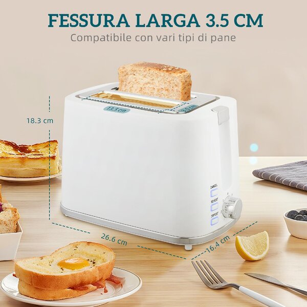 DecHome Set Bollitore Elettrico da 1.7L 2200W con Termostato e Tostapane Doppio con 7 Livelli di Doratura colore Bianco - W834WT