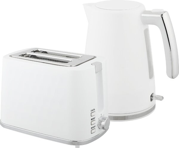 DecHome Set Bollitore Elettrico da 1.7L 2200W con Termostato e Tostapane Doppio con 7 Livelli di Doratura colore Bianco - W834WT