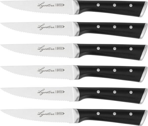 LAGOSTINA Set Coltelli da Bistecca 6 Coltelli in Accaio Inox con Lama Raffreddata Confezione con 6 Coltelli da Bistecca 11cm Resistenti alla Corros