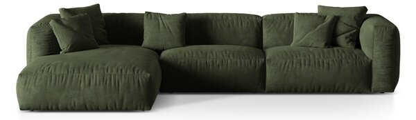 Divano angolare componibile verde (con penisola a sinistra/con chaise lounge) con rivestimento in velluto Martina – Micadoni