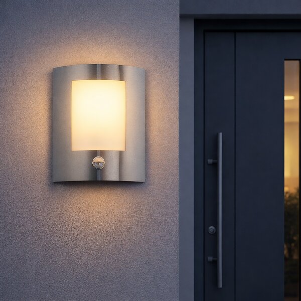 Lampada da parete per esterni moderna in acciaio con sensore di movimento IP44 - Emmerald 1