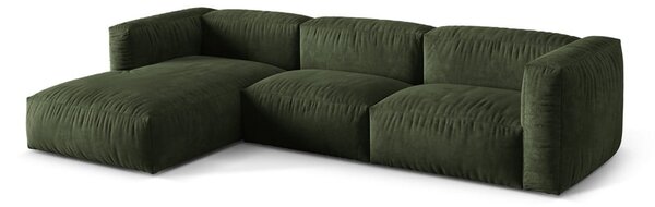 Divano angolare componibile verde (con penisola a sinistra/con chaise lounge) con rivestimento in velluto Martina – Micadoni