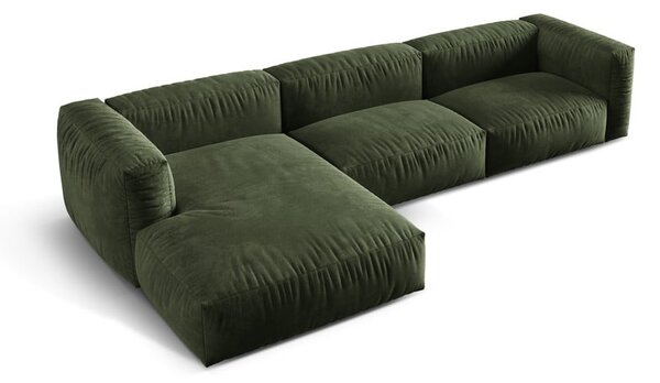 Divano angolare componibile verde (con penisola a sinistra/con chaise lounge) con rivestimento in velluto Martina – Micadoni